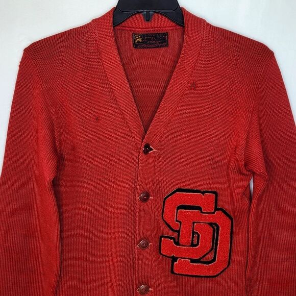 Vintage 50s San Diego Aztecs Lettermans Cardigan Sweater - Picture 2 of 10